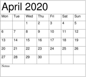 April 2020 Blank Calendar Free Download