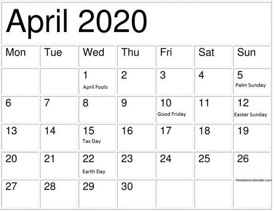 April 2020 Blank Calendar Template