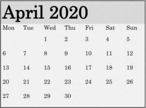 April 2020 Calendar Template Blank