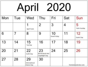 April 2020 Calendar With Holidays UK