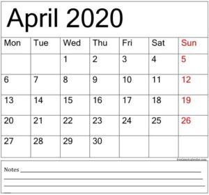 April 2020 Printable Calendar Weekly