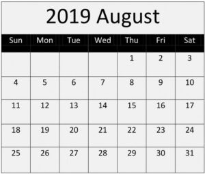 Read more about the article August Calendar 2019 Excel Template