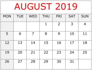 Read more about the article Blank August 2019 Calendar PDF Template