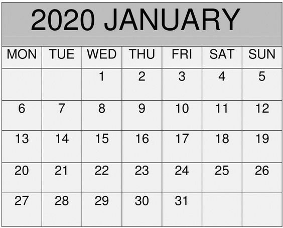 Blank January 2020 Calendar Free Download