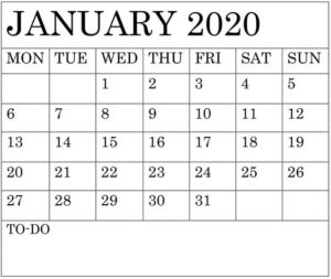 Blank January 2020 Calendar Template