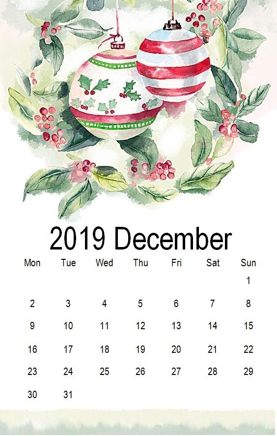 Cute December 2019 Calendar Decorative