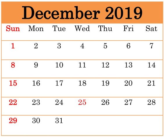 Cute December 2019 Calendar Orange