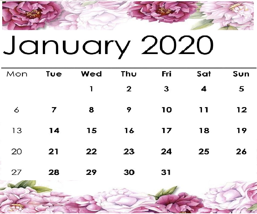 Cute January 2020 Floral Calendar