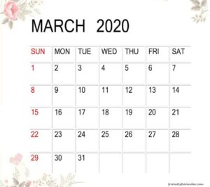 Cute March 2020 Calendar