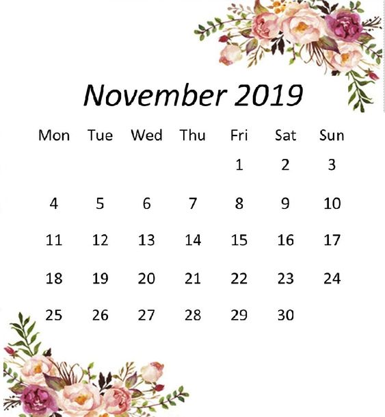 Cute November 2019 Calendar Decorative