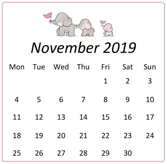 Read more about the article Cute November 2019 Calendar Wall, Desk Template