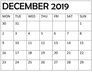 December 2019 Blank Calendar With Notes