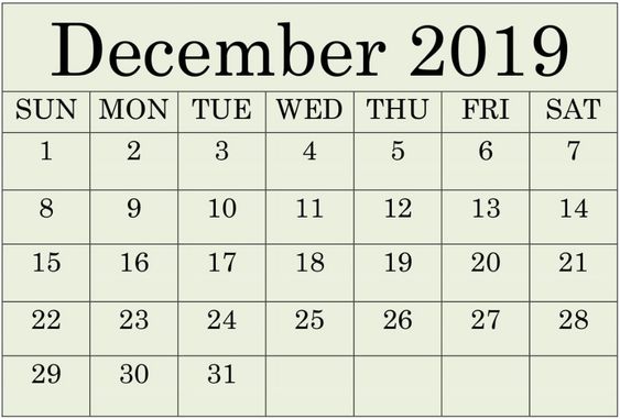 December 2019 Calendar Printable Cute