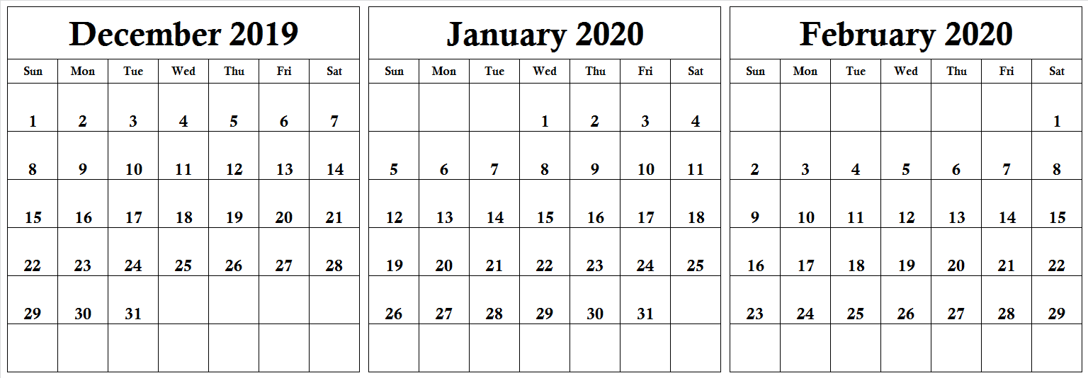 Read more about the article December January February 2020 Calendar Word Template