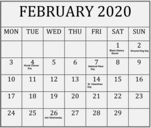 February 2020 Blank Calendar Desk