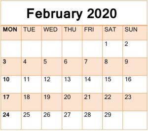 Read more about the article February 2020 Calendar Printable Free Print