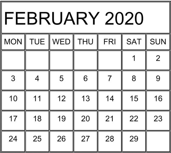 February 2020 Calendar Printable Editable