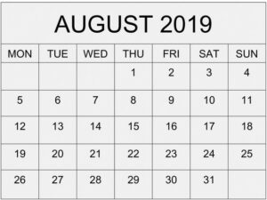 Read more about the article August 2019 Calendar Download Design