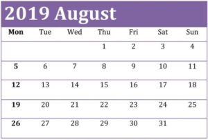 Free Printable August 2019 Calendar Desk