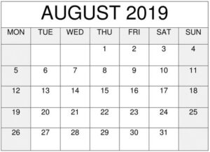 Read more about the article August 2019 Calendar With Holidays UK, USA