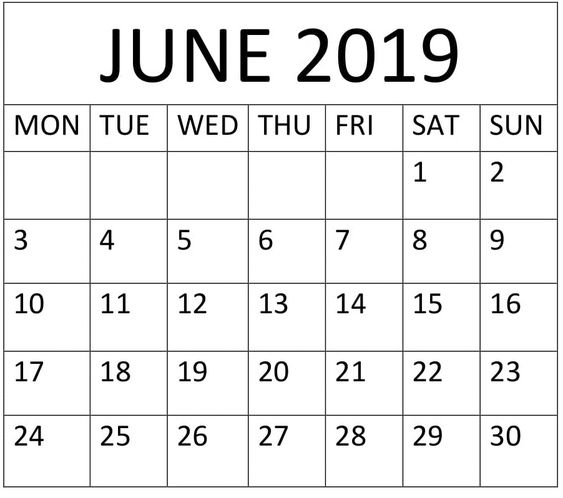 Read more about the article June 2019 Calendar By Week And Month