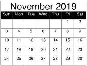 Free Printable November 2019 Calendar
