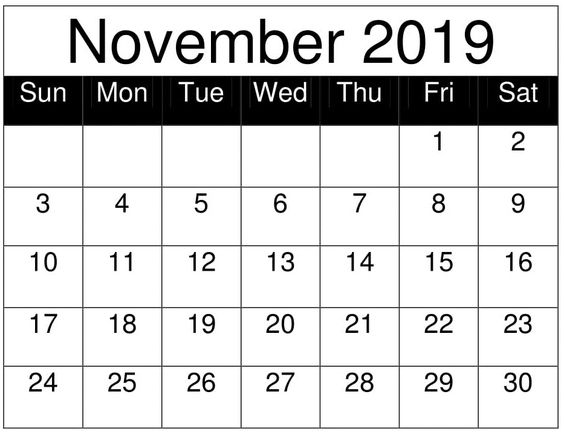 Free Printable November 2019 Calendar Planner Template – Free Latest ...