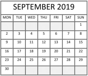 Free Printable September 2019 Calendar Landscape