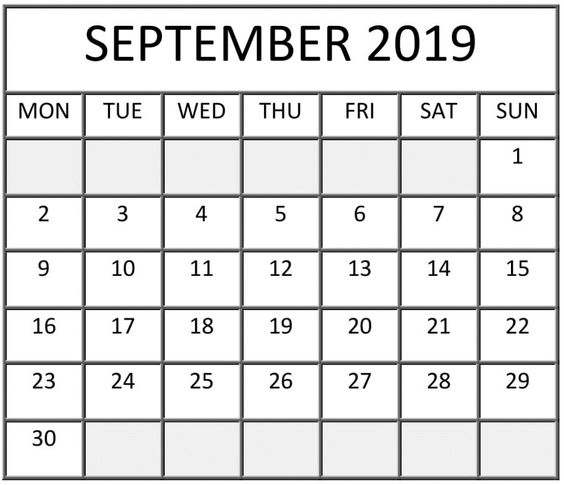 Free Printable September 2019 Calendar Landscape