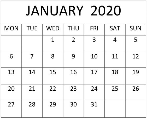 January 2020 Calendar Free Download