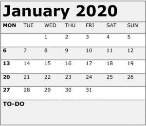 January 2020 Calendar Print