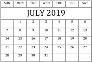 July 2019 Calendar Template Decorative
