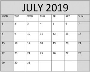 July 2019 Printable Calendar Template