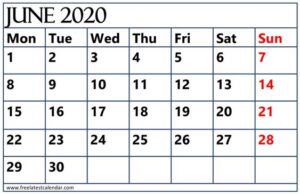 June 2020 Blank Calendar Template