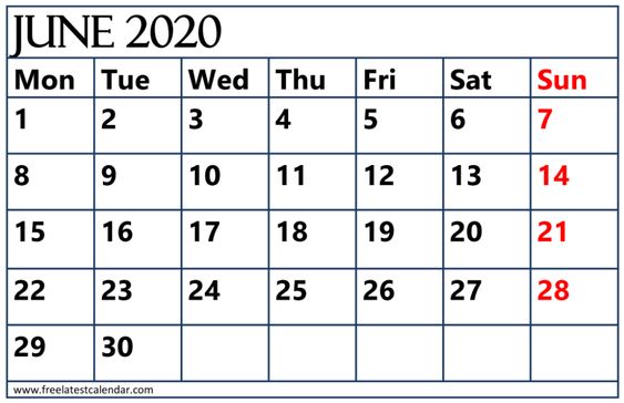 Read more about the article June 2020 Blank Calendar Excel Templates