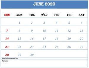 June 2020 Calendar Printable