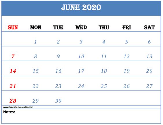 Read more about the article June 2020 Calendar Template Printable