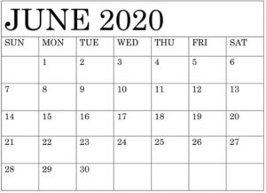 June 2020 Calendar Template Free Download