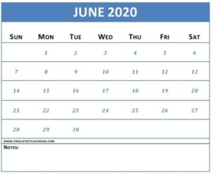 June 2020 Printable Calendar Template