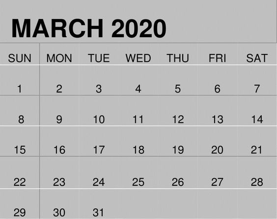 March 2020 Blank Calendar Weekly