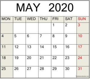 May 2020 Calendar Floral Template