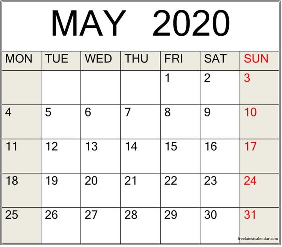 May 2020 Calendar Floral Template