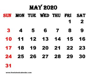 May 2020 Calendar Printable Week Number