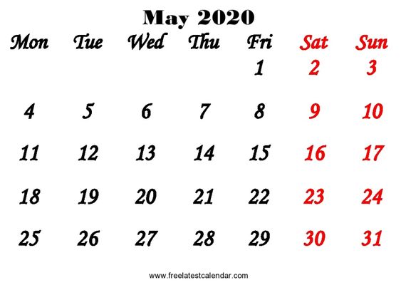 Read more about the article May 2020 Calendar Word, PDF Download