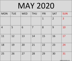 May 2020 Calendar With Holidays UK