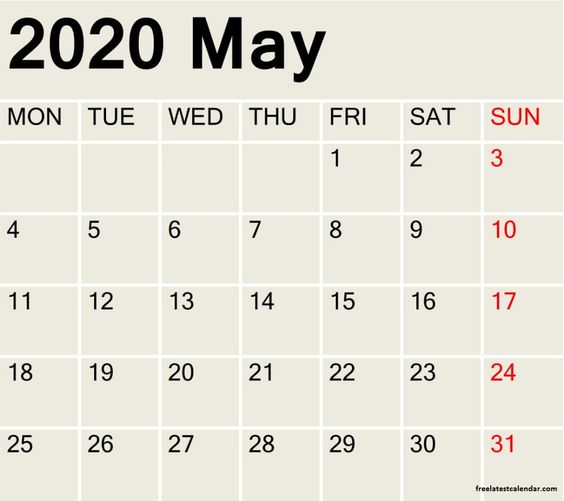 May 2020 Printable Calendar Desk