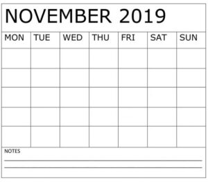 November 2019 Printable Calendar Yearly