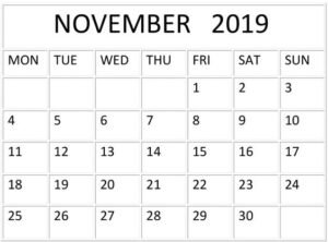 November Calendar 2019 Free Download