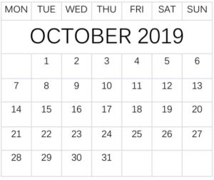 October 2019 Blank Calendar Editable