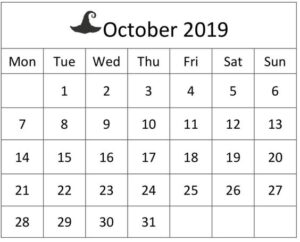 October 2019 Calendar Printable Vertical
